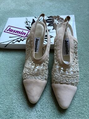 Jasmine Beige Braided Pointed Slingback Flats